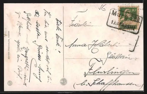 AK Murg am Walensee, Ortsansicht vom See aus mit Berghintergrund