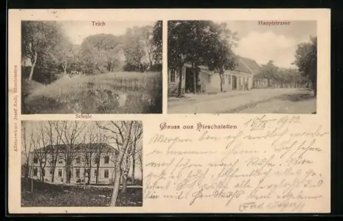 AK Wien, Hirschstetten, Teich, Hauptstrasse, Schule