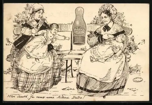 AK Kleinkind greift nach dem Sauger für das Fläschchen, Reklame für Dodo-Sauger