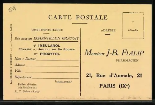 AK Reklame für Insulanol und Proxytol, Pharmacien J.-B. Fialip, Un Laboratoire