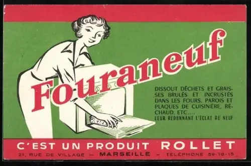 AK Fouraneuf, Produit Rollet, Reklame, Frau reinigt den Backofen