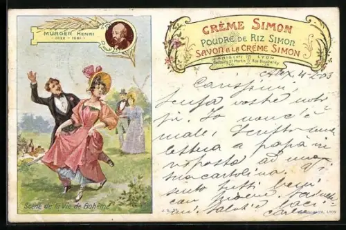 AK Creme Simon, Poudre de Riz Simon, Reklame, Paare beim Spaziergang