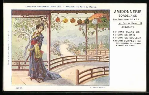 AK Paris, Exposition Universelle 1900, Panorama du Tour du Monde, Amidonnerie Bordelaise, Reklame