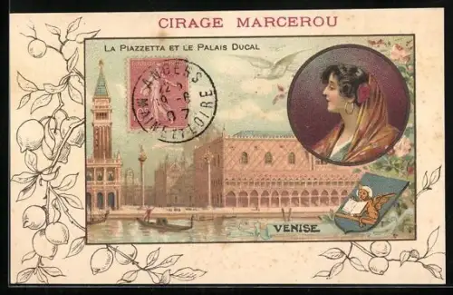 AK Venise, La Piazzetta et la Palais Ducal, Cirage Marcerou, Reklame