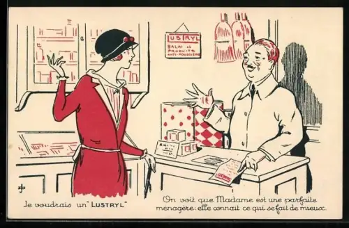 AK Reklame Lustryl, Dame an der Ladentheke