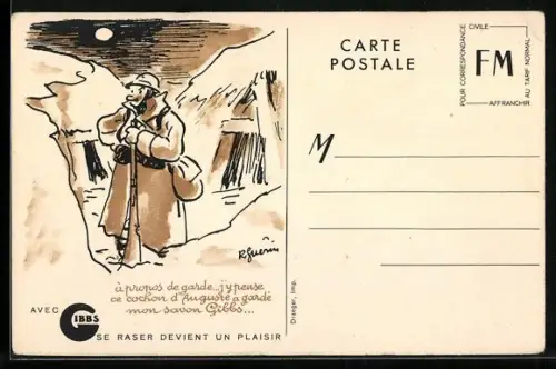 AK Reklame für Gibbs Rasiercreme, Soldat im Schützengraben