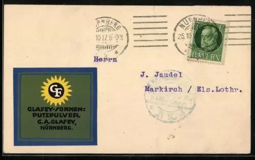 AK Glafey-Sonnen, Reklame für Putzpulver, Sonne mit Initialen GF