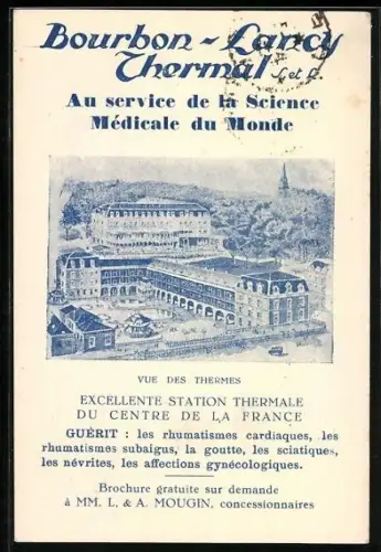 AK Bourbon-Lancy, Station Thermale, Vue des Thermes, Reklame