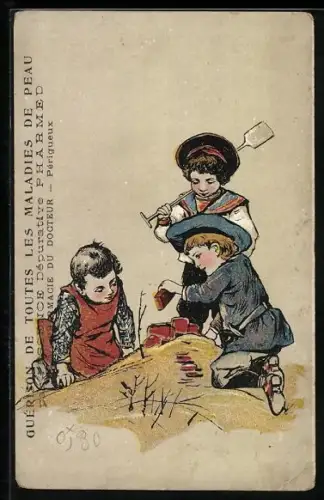 AK Guérison de Toutes les Maladies de Peau, Reklame, Kinder spielen im Sand