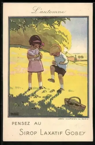 AK Sirop Laxatif Gobey, Reklame, Kinder spielen auf der Wiese