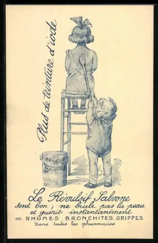 AK La Revulsif Salvone, Reklame, Junge bemalt den Rücken seiner kleinen Freundin mit Hustenbalsam