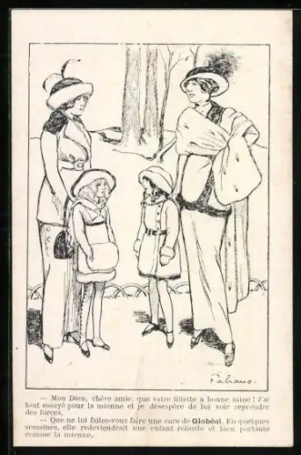 AK Reklame für Globeol, Mütter unterhalten sich über die Gesundheit ihrer Töchter
