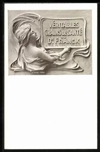 AK Grains de Santé du Docteur Franck, Reklame, Frau hält Werbeschild