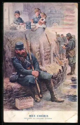 AK Dejeuner du Matin, Banania, Reklame, Soldat auf seinem Wachposten