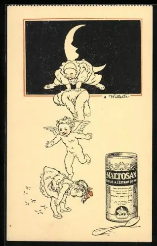 AK Reklame für Maltosan, Engel eilen dem kranken Mädchen zu Hilfe
