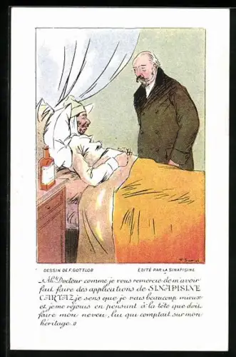 AK Reklame für Sinapisine Cartaz, Mann besucht seinen Freund am Krankenbett