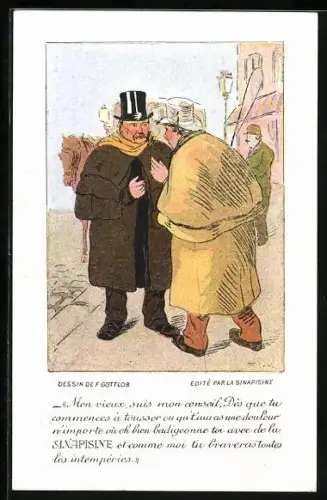 AK Reklame für Sinapisine Cartaz, Revulsif Liquide Incolore, Männer im Gespräch auf der Strasse