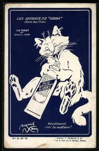 AK Reklame für Gibbs Zahncreme, Katze spielt mit der Tube