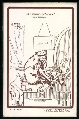 AK Reklame für Gibbs Zahncreme, Affe putzt sich die Zähne