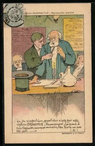 AK Carénotour, Reklame, Mann unterschreibt ein Schriftstück