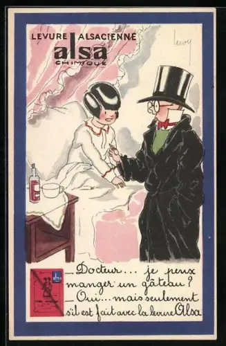 AK Mädchen befragt seinen Arzt, Reklame für Levure Alsacienne Alsa