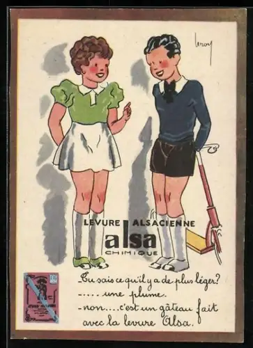 AK Levure Alsacienne, Alsa Chimique, Reklame, Junge und Mädchen unterhalten sich