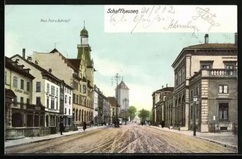 AK Schaffhausen, Neue Post u. Bahnhof