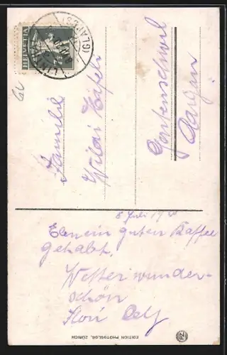 Künstler-AK Mollis, Ortsansicht mit Luchsingen und Näfels, Tödi, Biefertenstock und Selbsanft