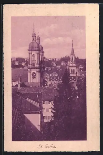 AK St. Gallen, Ortspartie mit Kirche