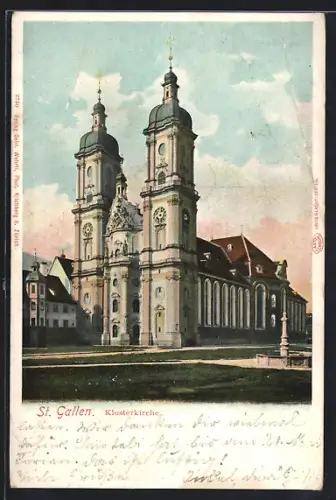 AK St. Gallen, Brunnen vor der Klosterkirche