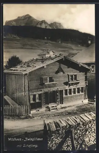 AK Wildhaus, Zwinglihaus mit Schafberg