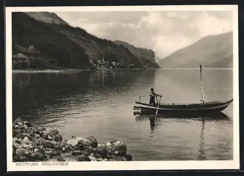 AK Walensee, Uferpartie mit Boot