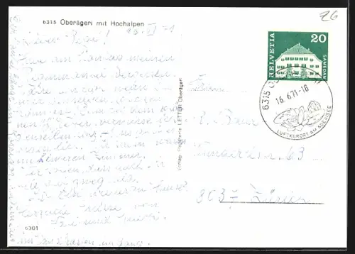 AK Oberägeri, Teilansicht mit Hochalpen