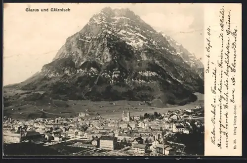 AK Glarus, Ortsansicht mit Glärnisch