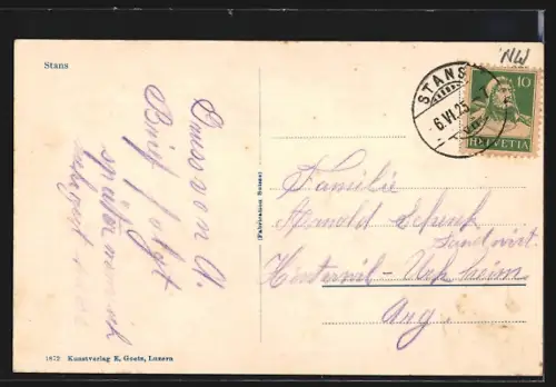 AK Stans, Ortsansicht mit Eisenhandlung