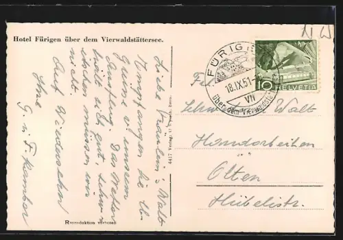 AK Fürigen über dem Vierwaldstättersee, Hotel Fürigen