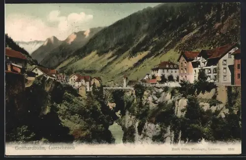 AK Göschenen, Teilansicht mit Gotthardbahn