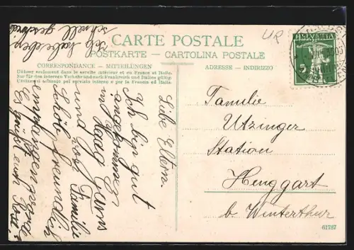 AK Göschenen, Teilansicht mit Gotthardbahn