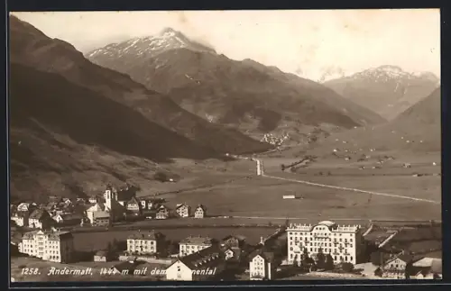 AK Andermatt, Ortspartie mit Hotel