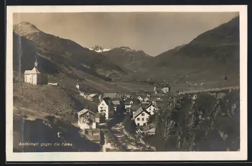 AK Andermatt, Gesamtansicht gegen die Furka