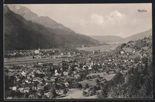 AK Mollis, Teilansicht mit Kirche
