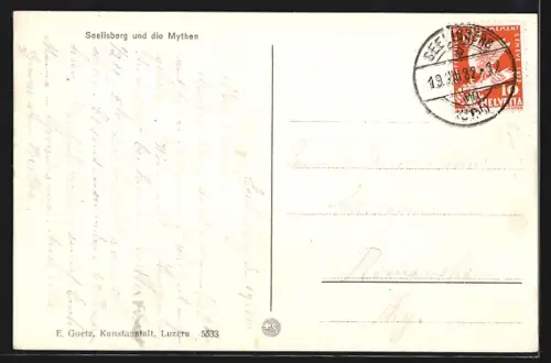 AK Seelisberg, Strassenpartie mit Kirche und den Mythen