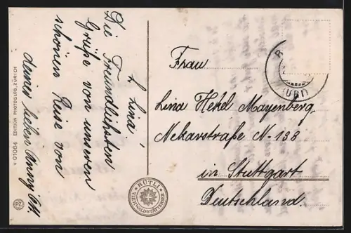 AK Rütli, Sänger des Rütli-Liedes-Denkmal und Unterkunftshaus am Vierwaldstättersee
