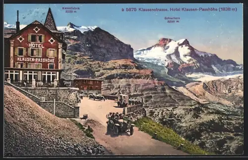 AK Klausenstrasse, Hotel Klausen-Passhöhe mit Scheerhorn