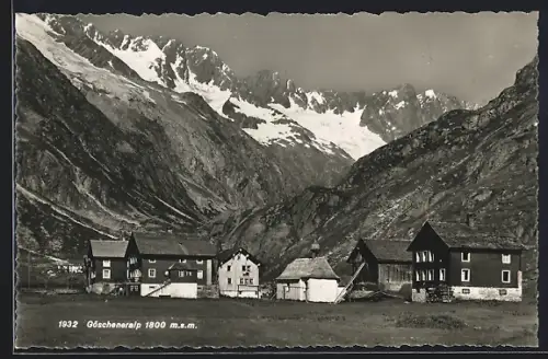 AK Göscheneralp, Ortspartie mit Bergen