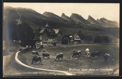 AK Wildhaus, Hotel Acker mit Churfirsten