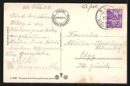 AK Klausenpasshöhe, Hotel Klausenpasshöhe mit Post-LKW