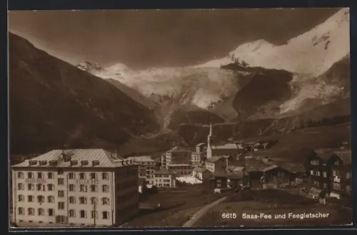 AK Saas-Fee, Teilansicht mit Feegletscher