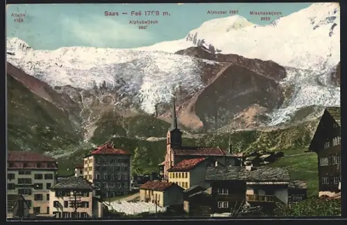 AK Saas-Fee, Teilansicht gegen Alphubeljoch