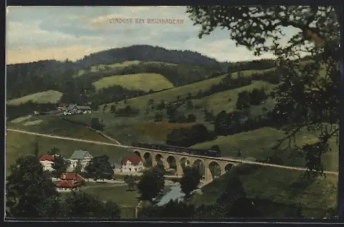 AK Brunnadern, Viadukt mit Eisenbahn